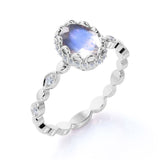 1.50 Carat Oval Moonstone Wedding Ring in Rose Gold - Blue Moonstone Ring