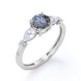 0.55 Ct Round Salt and Pepper Diamond Five Stone Engagement Ring