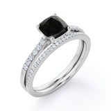 Perfect 1.50 Carat Princess cut Lab Black Diamond Bridal Ring Set in Rose Gold
