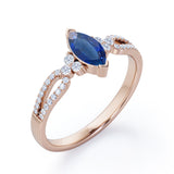 Affordable 1.45 Carat Marquise Cut Sapphire And Diamond Double Shank Engagement Ring In Rose Gold