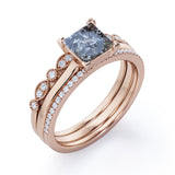 Art Deco 1 Ct Princess Salt and Pepper Diamond Trio Set