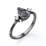 1.10 ct Pear Black Rutilated Quartz Three Stone Engagement Ring