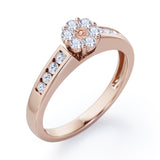Clustered 1 carat Round Petite Morganite and Moissanites Channel Engagement Ring in White Gold
