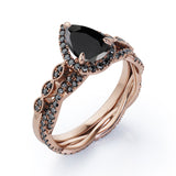 Eternity Crossover 1.75 TCW Pear Shaped Lab Created Black Diamond Halo-Vintage Style Wedding Ring Set in White Gold