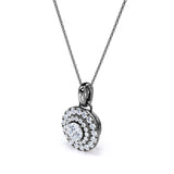 Basket Set Solitaire 1.50 Carat Round Cut Certified Moissanite and Diamond Micro Pave Pendant Necklace in White Gold