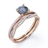 Pave 0.70 Ct Round Cut Salt and Pepper Diamond Wedding Ring Set