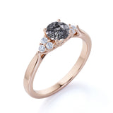 7 Stone 1.75 ct Round Black Rutilated Quartz Engagement Ring