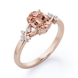 Luxurious Clover Lucky Leaf 0.5 carat Oval Morganite and Diamond Engagement Ring in Rose Gold