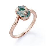1 ct Oval Cut Green Moss Agate Bypass Milgrain Engagement Ring