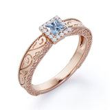 1.10 Carat Princess Cut Aquamarine And Diamond Halo Engagement Ring In White Gold