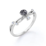 Contour Solitaire 0.60 Carat Round Cut Smokey Black Needles Rutilated Quartz and Diamond Modern Engagement Ring