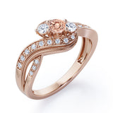 Double Milgrain Curve Infinity 0.7 carat Round Morganite and Moissanites Engagement Ring in Rose Gold