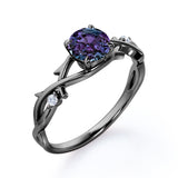 Crossover Leaf Twig 1.05 Carat Brilliant Round Cut Lab Created Alexandrite And Diamond Three Stone Infinity Engagement Ring In White Gold