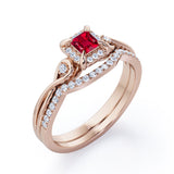 Halo 0.85 TCW Princess Lab-Created Ruby Infinity Wedding Set