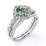 Antique floral 1.25 Carat Round Moss Agate Bridal Set