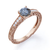 0.45 Ct Round Salt and Pepper Diamond Art Deco Engagement Ring