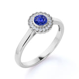 Flower Style 1.25 Carat Round Cut Sapphire and Diamond Engagement Ring in White Gold