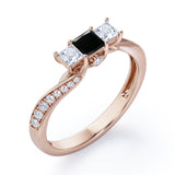 Scale Bridge Accent 0.65 carat Princess Black Diamond Twisted Wave Engagement Ring in Rose Gold