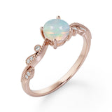 Art Deco 1.50 Ct Round Cut Lab Created Opal Engagement Ring