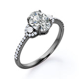 Crescent Accents 0.8 carat Oval Moissanite, Pearl and Diamond Engagement Ring in White Gold