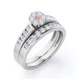 Flower Cluster Design 0.5 TCW Round-Shaped Morganite and Moissanite Flush-Channel Bridal Ring Set in  White Gold