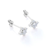 Dainty Sunburst 1.15 Carat Round Certified Moissanite and Diamond Shared Prong Stud Earrings in Yellow Gold