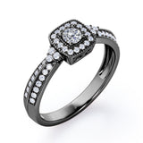 Double Pave Channel 1.5 Carat Round-Shaped Moissanite and diamond Halo Cluster Engagement Ring in Black Gold
