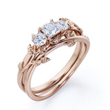 0.6 Carat Princess Cut Moissanite And Diamond Nature Inspired Wedding Ring Set In White Gold