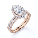 1.75 Carat Vintage Moissanite and Diamond Snowflake Cluster Ring Oval Cut Bridal Set in Rose Gold