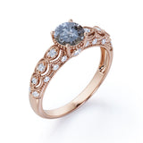 1 Ct Round Salt and Pepper Diamond Vintage Engagement Ring