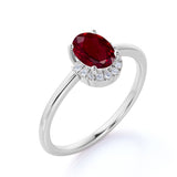 Teardrop Design 1.25 Carat Oval Cut Lab Ruby and Diamond Engagement Ring in White Gold