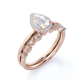 1.5 ct Pear Rainbow Moonstone Infinity Wedding Set