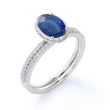 Perfect 1.25 Carat Oval cut Sapphire and Diamond Bridal Ring Set in White Gold