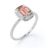 Exquisite 1.25 Carat Emerald Cut Morganite and Diamond Engagement Ring in 10k Rose Gold
