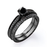 Milgrain-Edged 1.5 TCW Round-Shaped Lab Created Black Diamond Art Deco Victorian Design Wedding Set in White Gold