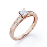 Minimalist 4-Prong Cathedral 0.35 TCW Princess Cut Diamond Mini Flush Pave Engagement Ring in 10K Rose Gold