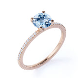 Three Stone 1.25 ct Round Aquamarine Engagement Ring