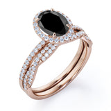 1.50 carat oval cut Black Diamond infinity wedding ring set in white gold