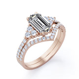 Elegant Clustered 1.1 carat Hexagon Moissanite and Diamond Bridal Ring Set in Black Gold