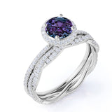 Infinity Halo 2 Carat Round Cut Simulated Alexandrite and Diamond Eternity Modern Wedding Ring Sets