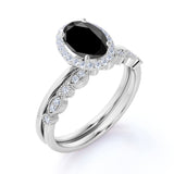 Vintage design 1.50 Carat Oval cut Lab Black Diamond Wedding Set for Women in White Gold