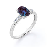 Classic 1.15 Carat Oval Cut Lab Created Alexandrite and Diamond Seven Stone Engagement Ring In White Gold