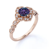 1.25 Ct Round Lab Alexandrite Milgrain Engagement Ring