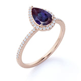 1.50 Ct Pear Lab Alexandrite Semi Eternity Engagement Ring