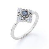 Flower Cluster 0.75 Carat Round Cut Dark Grey Salt and Pepper Diamond Bezel Setting Plain Shank Engagement Ring