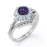 Tiara 1.40 Ct Round Lab Alexandrite Vintage Bridal Set