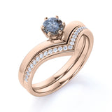 Contour 0.75 Ct Round Salt and Pepper Diamond Wedding Ring Set