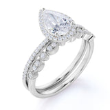 1.50 Carat pear cut Moissanite Wedding Ring Set in 18k White Gold Over Silver