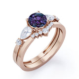 Affordable 1.45 Carat Round Cut Lab Created Alexandrite  And Diamond  Five Stone Wedding Ring Set In White Gold