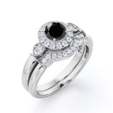 1.45 Carat Round cut Lab Black Diamond Wedding Ring Set in Rose Gold